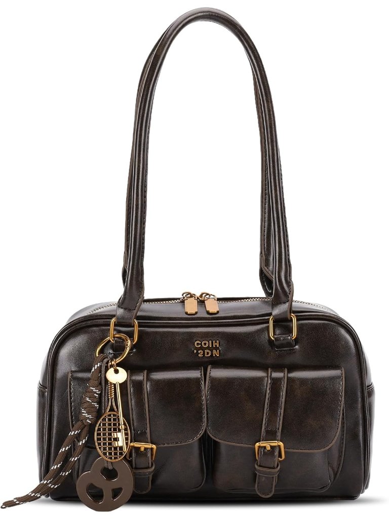Women's Coffee Y2k Shoulder Handbags Multiple Pockets Retro Trendy Designer Bag